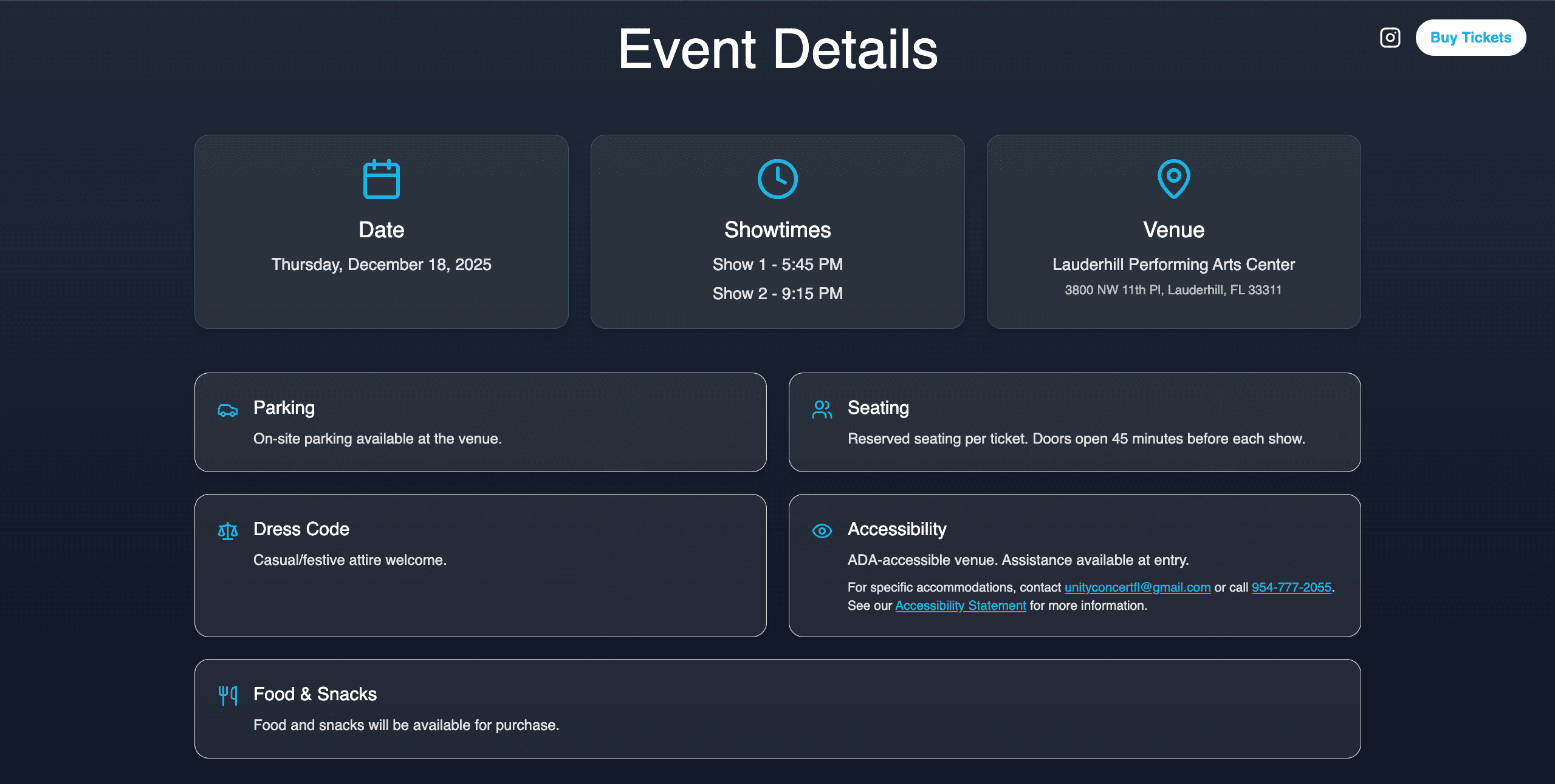 Unity Concert Website Preview