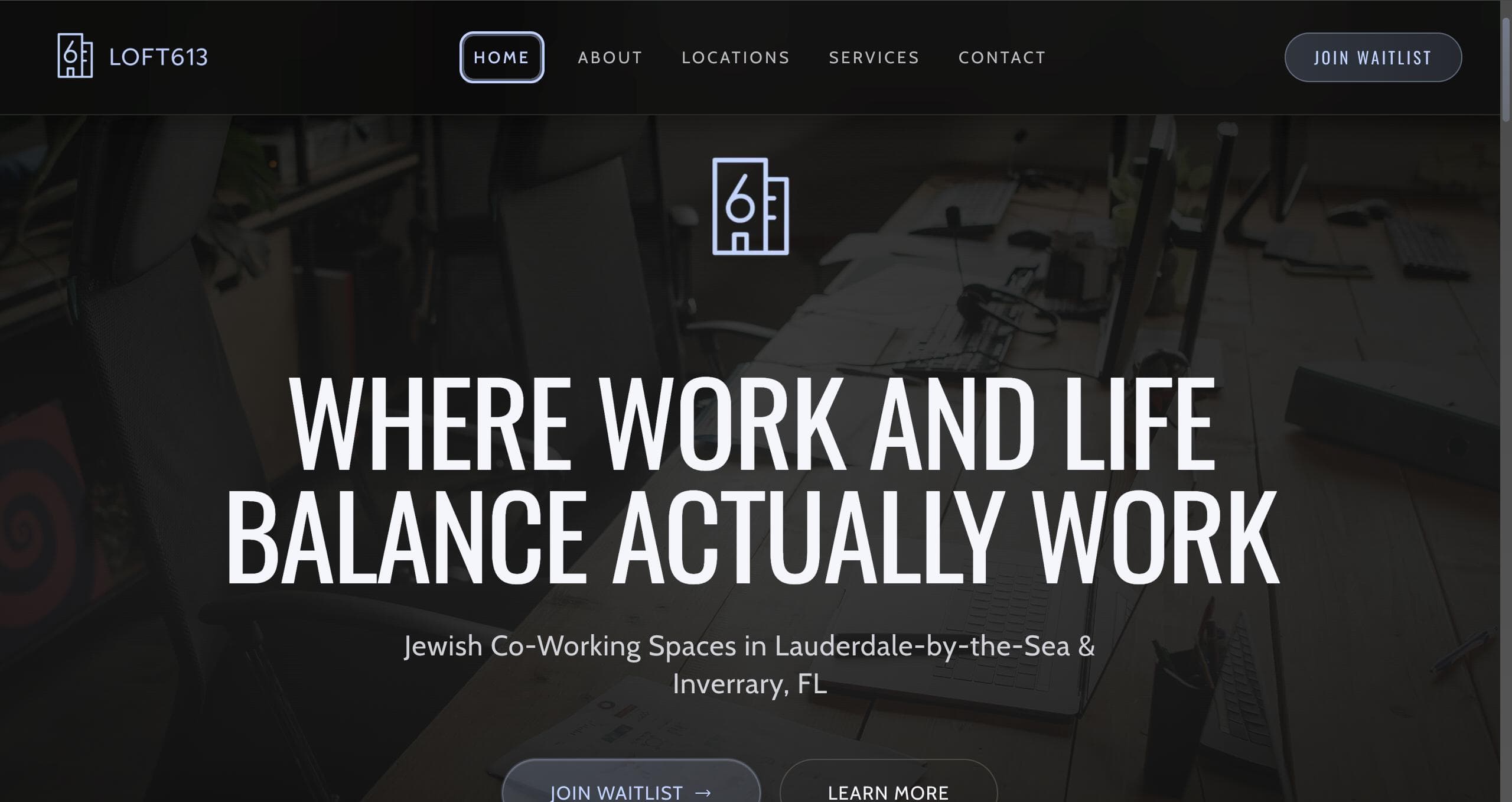 Loft613 Co-Working Space Website Preview