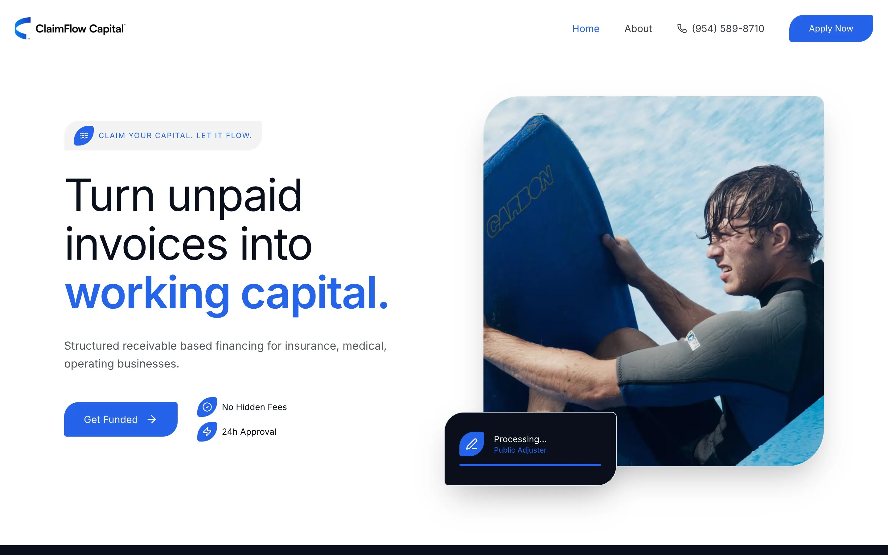 Claim Flow Capital website and product preview screenshot