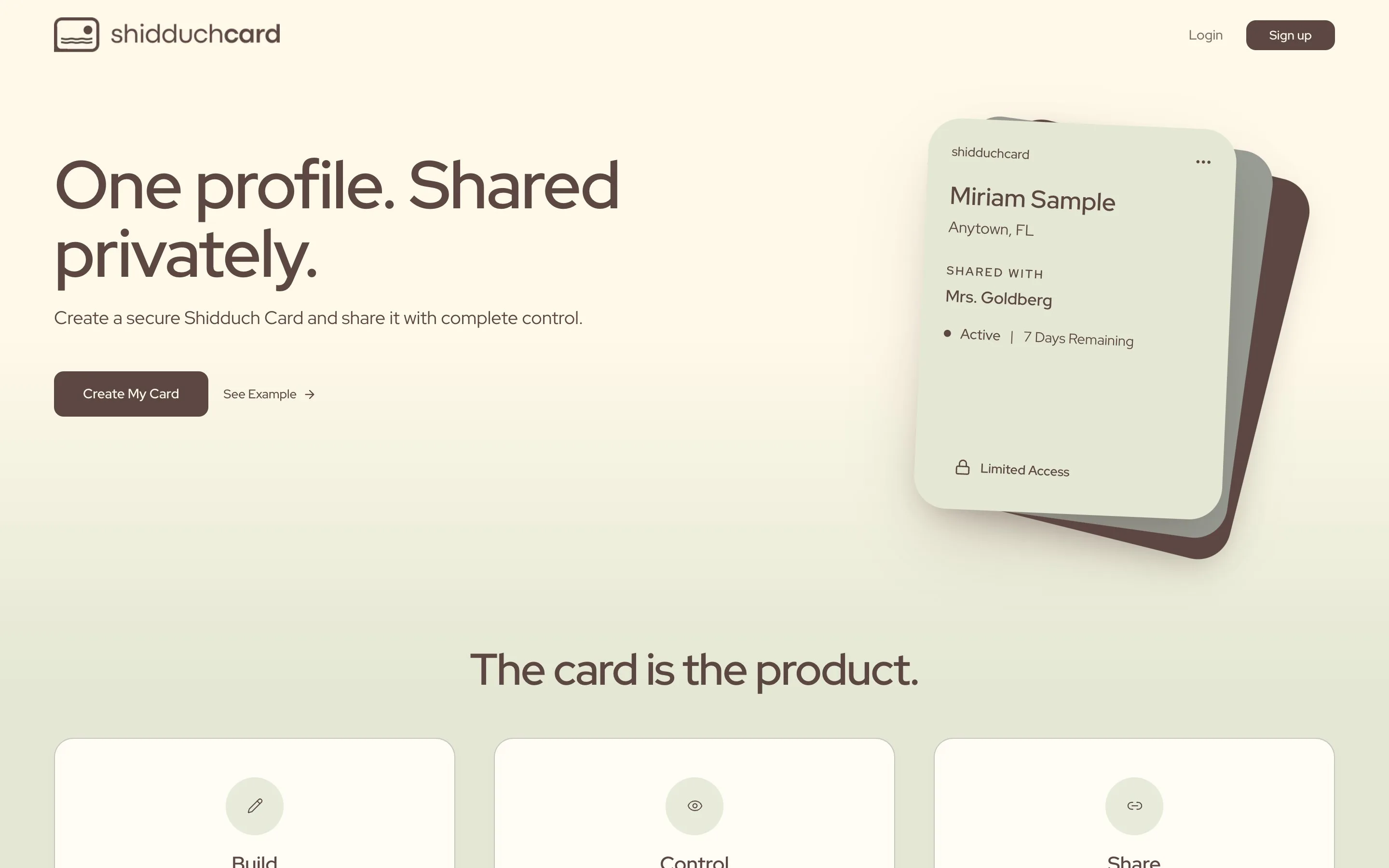 Shidduch Card website and product preview screenshot